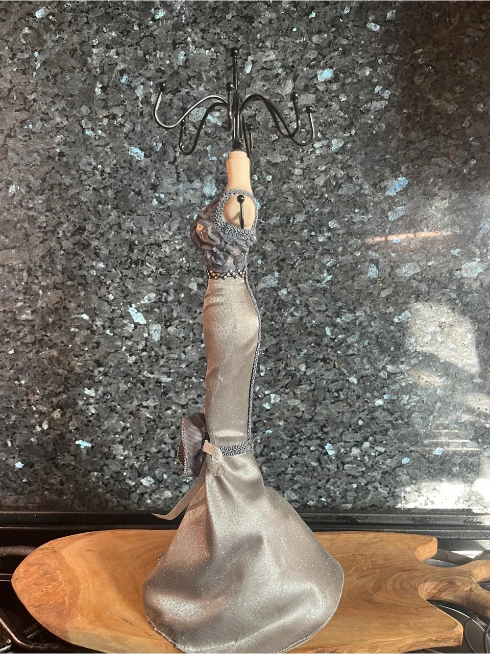 Decorative Jewelry Holder Elegant Dark Silver Mermaid Evening Dress